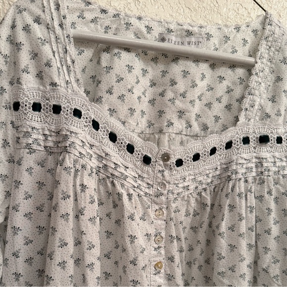 Eileen West Ballet Night Gown Long Sleeve 100% Cotton, Lace with velvet ribbon - Picture 7 of 15